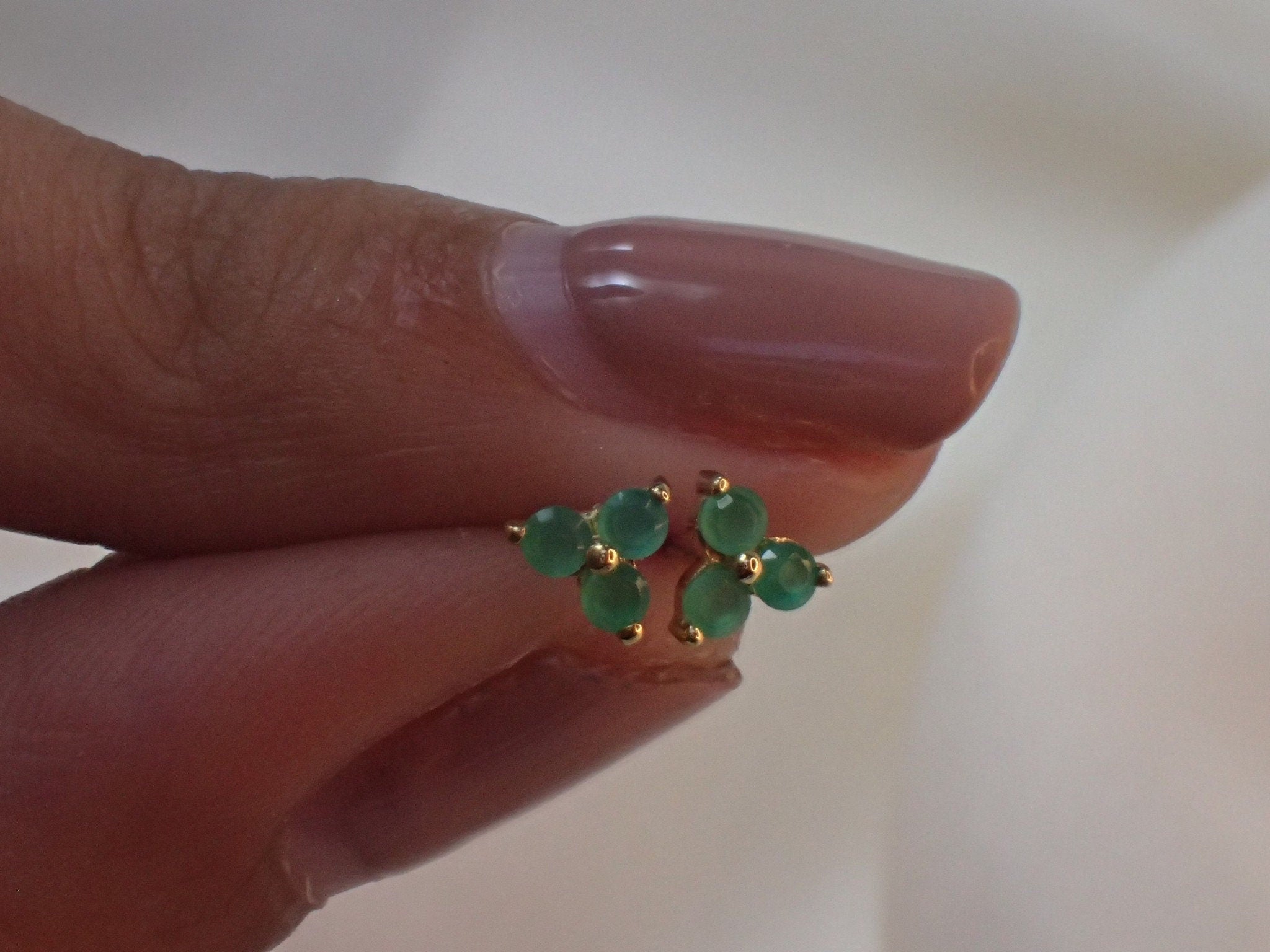 Emerald Earrings / Trio Stud Earrings / May Birthstone Gift / Three Stone Earrings / Minimalist Earrings